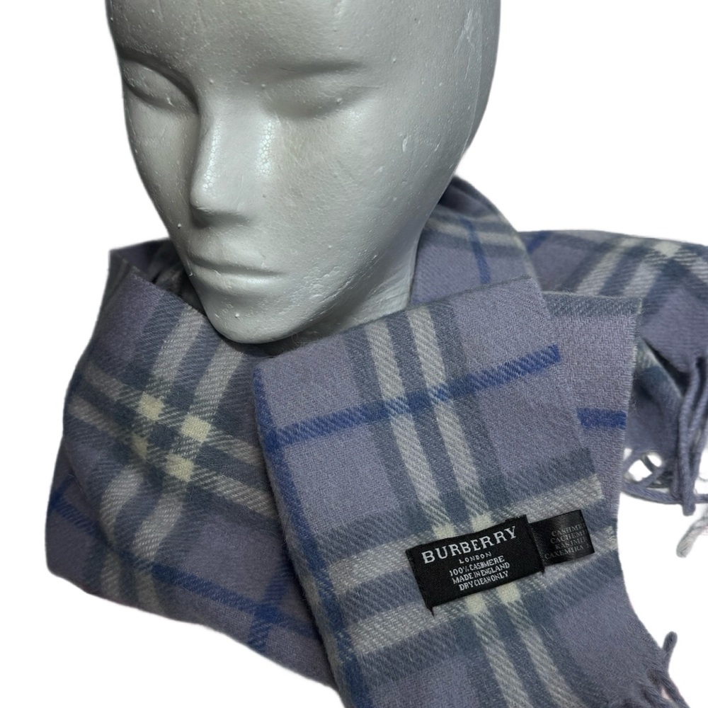 Burberry Lavender and Gray Plaid  Cashmere Scarf - Picture 4 of 9